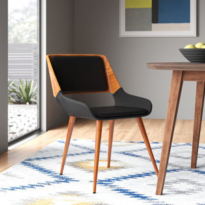 Almar Mid-Century Upholstered Dining Chair in Walnut Finish with Open Lower Back