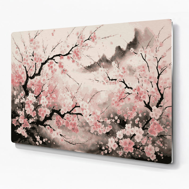 Art mural en métal Botanical Cherry Blossoms, H 132 po x l 168 po x P 0,05 po