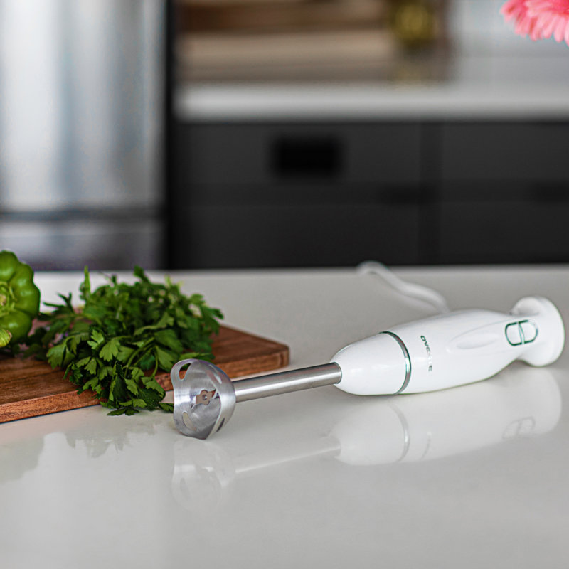 OVENTE Immersion Hand Blender, 300W Electric Handheld Portable Stick Mixer with 2 Mixing Speed and Stainless Steel Blades for Effortless Blending Smoothies, Shakes, Puree or Baby Food, White HS560W