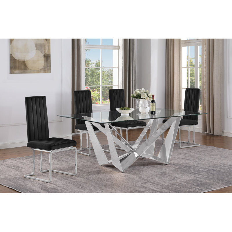 Ensemble de salle à manger Vineeth, 5, Noir / argent, Silver