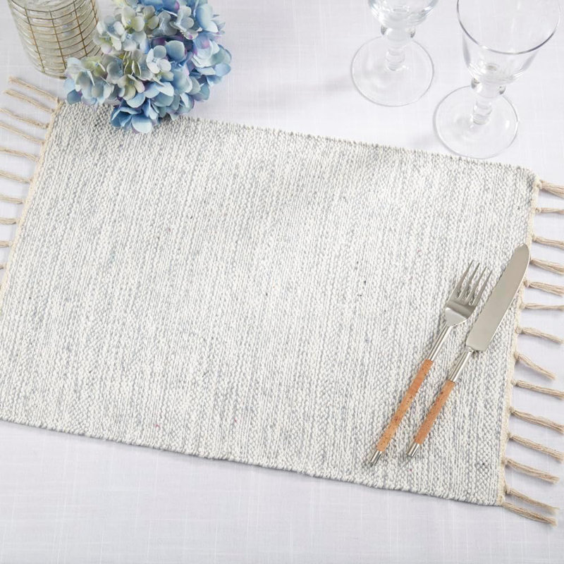 Blue Delicate Handloom Table Runner With Fringe, 12" W x  18" L, 4
