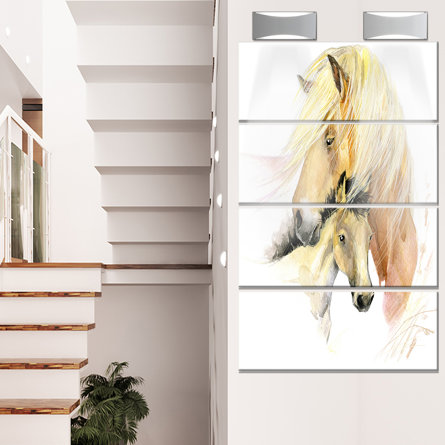 'Horse Mom Baby Watercolor' 4 Piece Graphic Art on Metal Set