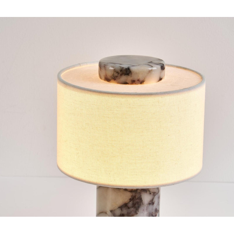Ensemble de 2 lampes de table en marbre naturel sans fil, à intensité variable, à intensité variable, 3 lumières à DEL avec abat-jour en lin pour bureau de table de chevet