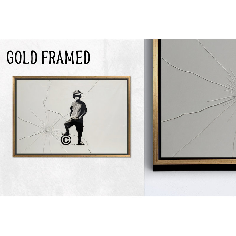 Illustration moderne de toile imprimée «Modern Banksy Boy»: Elegant Urban Decor, 1P GoldFramedCanves, H: 47,3 po x l: 82,7 po