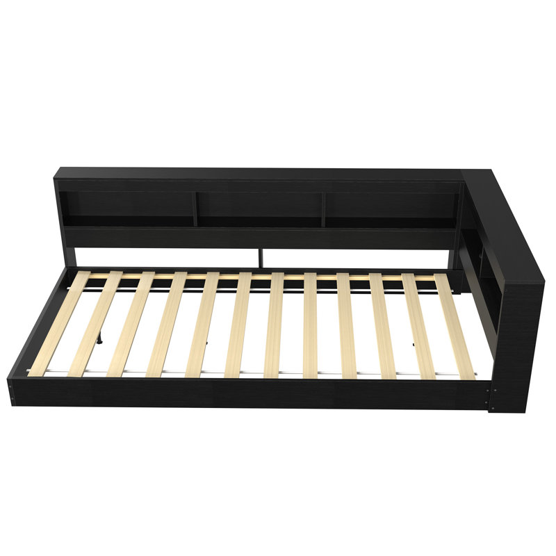 Structure de lit d'angle avec lit simple et rangement noir, Twin, Black