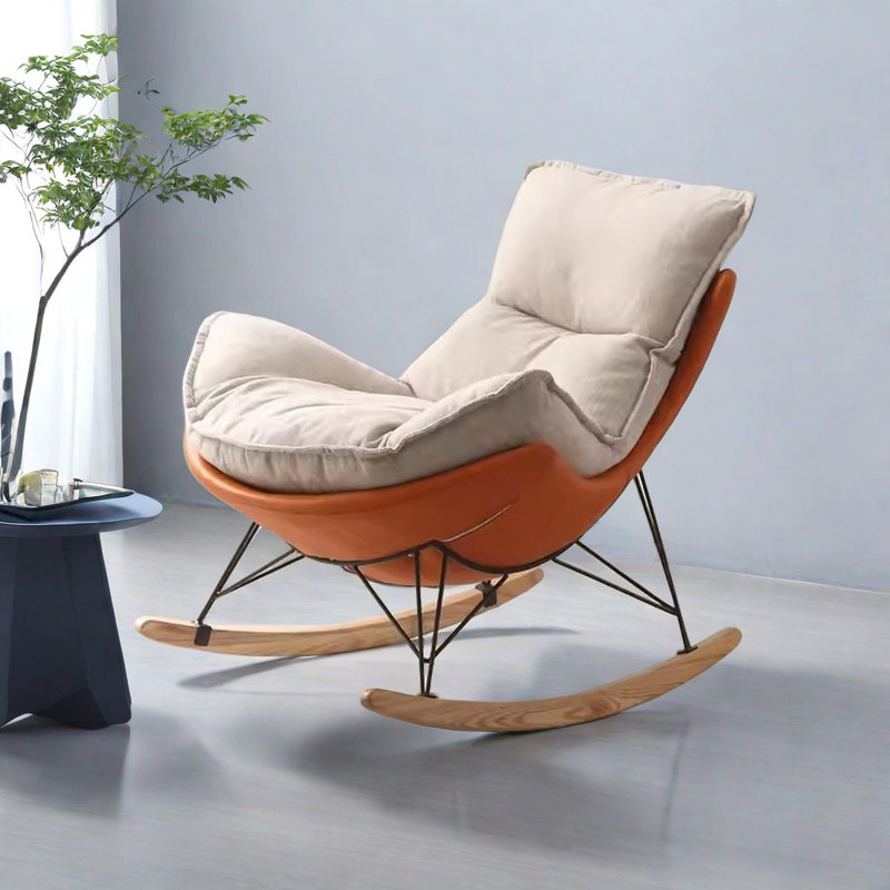 Chaise berçante de style nordique moderne et décontracté, Orange, blanc cassé