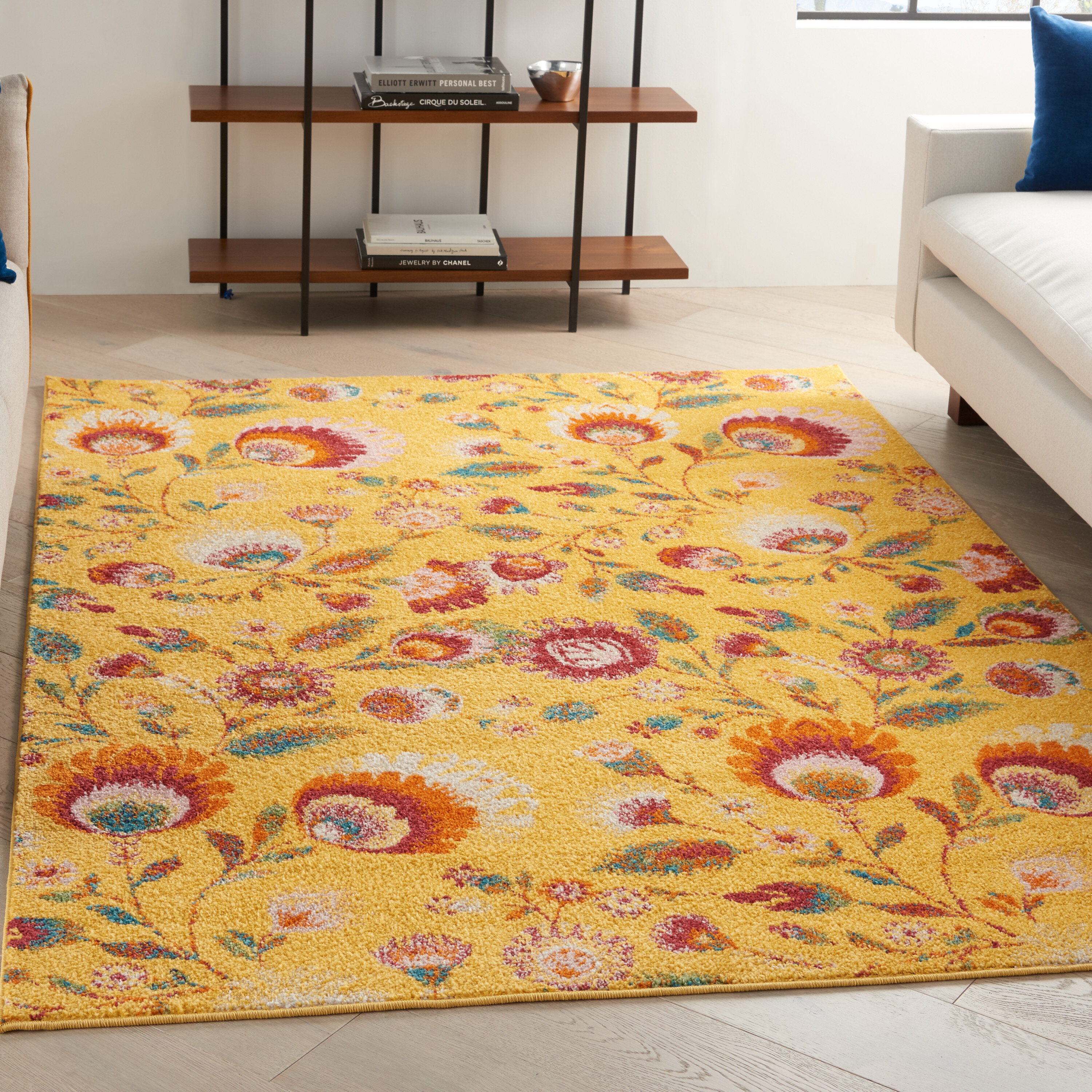 Weldin Floral Yellow Area Rug Bungalow Rose Rug Size: Rectangle 5'3 x 7'3