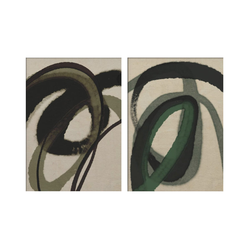 «Green Water Color», ensemble de deux impressions murales texturées encadrées, H 40 po x l 60 po, Noyer
