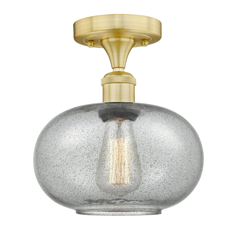 Plafonnier semi-encastré en verre Bihari, Gris anthracite, Nickel poli