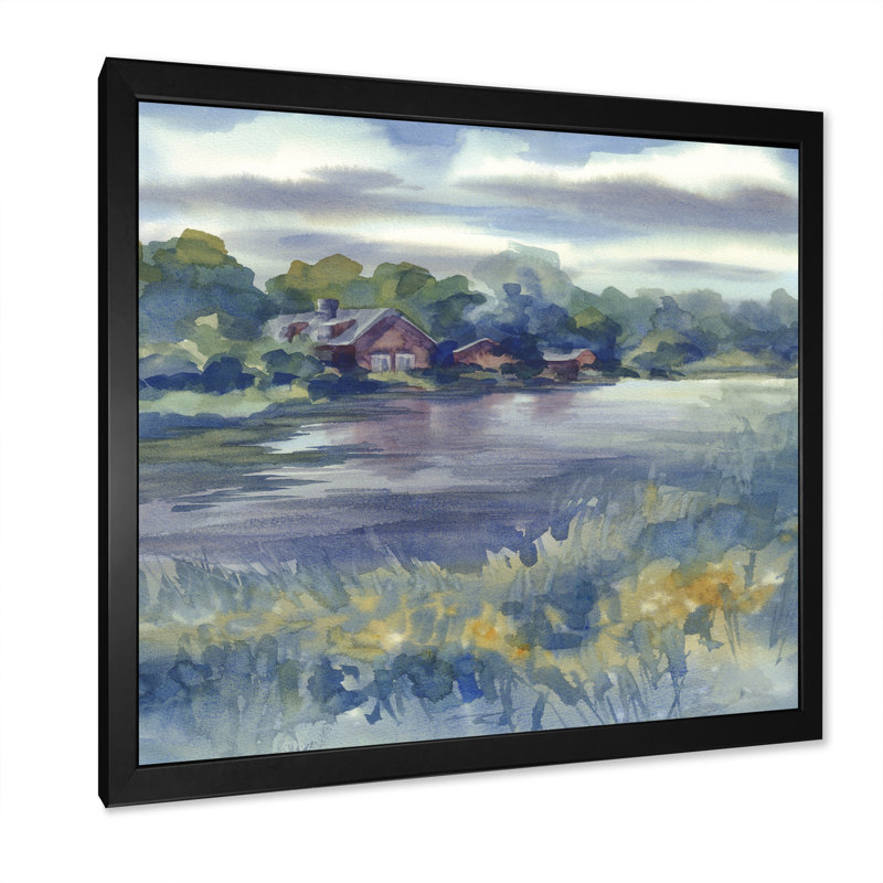 «Autumn Landscape By The River», reproduction d'art sur toile traditionnelle, H 16 po x l 16 po x P 1 po, Cadre photo noir