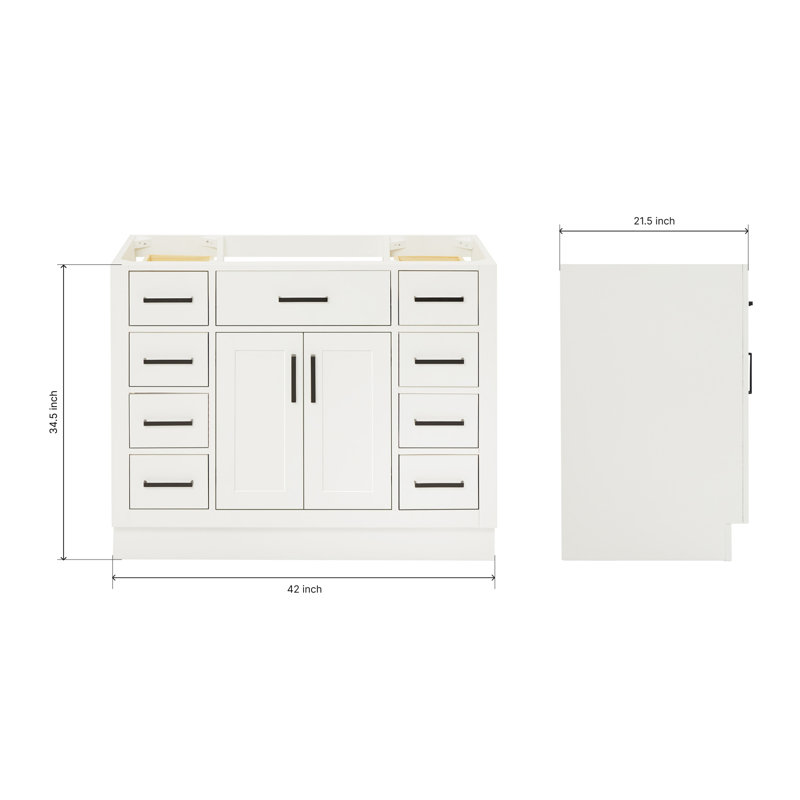 42" Single Bathroom Vanity Base only, White, Matte Black