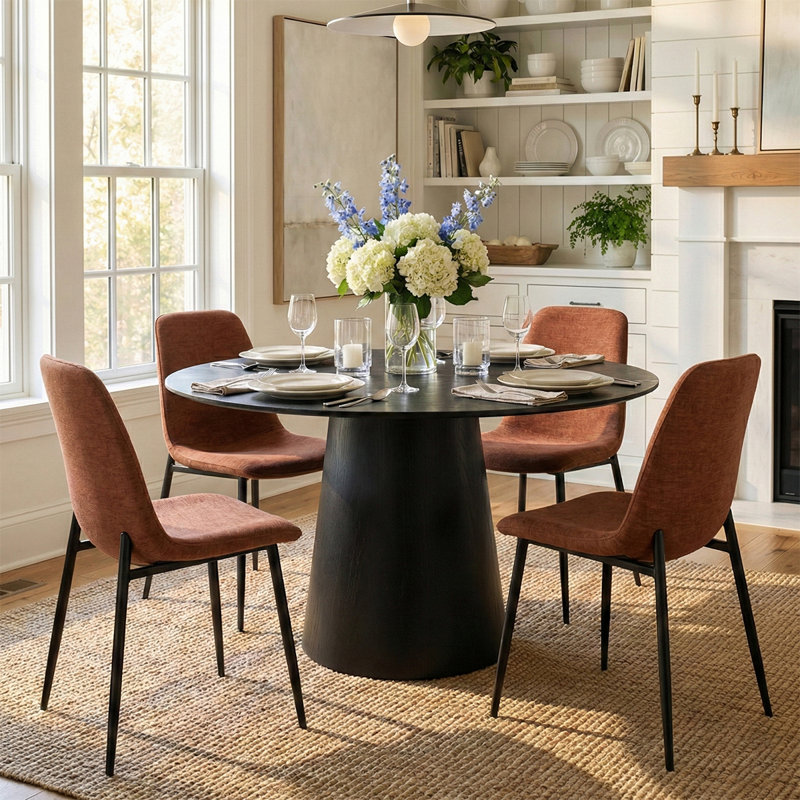 4 - Person Dining Table Sets With Round Table & 4 Upholstered Chenille Chairs, Terra