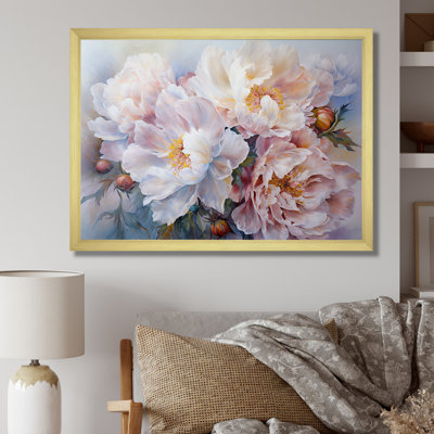 Reproduction d'art sur toile, pivoines roses et blanches