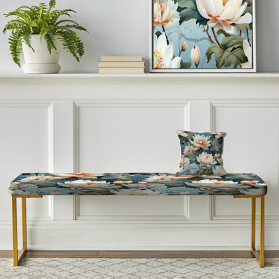 Banc floral rembourré or