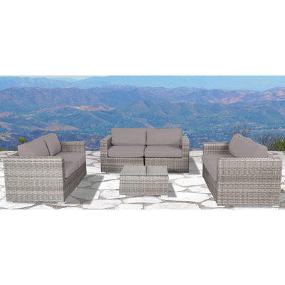 Tonioni Wicker Fully Assembled 6 Person Seating Group with Cushion