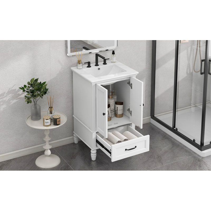 Valehurst 20" Modern Bathroom Vanity  with Ceramic Sink and Ample Storage, White