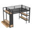 Structure de lit double pleine grandeur avec garde-robe, lit mezzanine en métal avec tablettes de rangement et panneau perforé-565414042