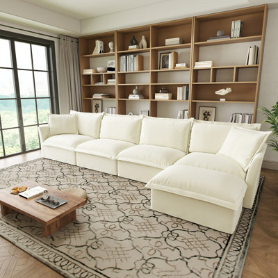 156.6Inch L-Shaped Sectional Sofa Couch,Modern Oversized 4 Seater Slipcovered Sofa Set For Living Room Office,Chenille Fabric