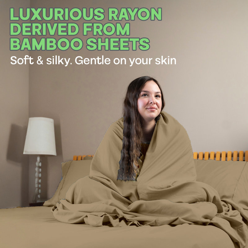 Premium Rayon From Bamboo Blend Sheet Set With Deep Pockets, Cooling and Breathable, Taupe