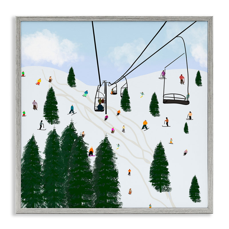 «Ski Lift Mountain Landscape», art de la giclée sur bois gris par Ashley Singleton, H 12 po x l 12 po