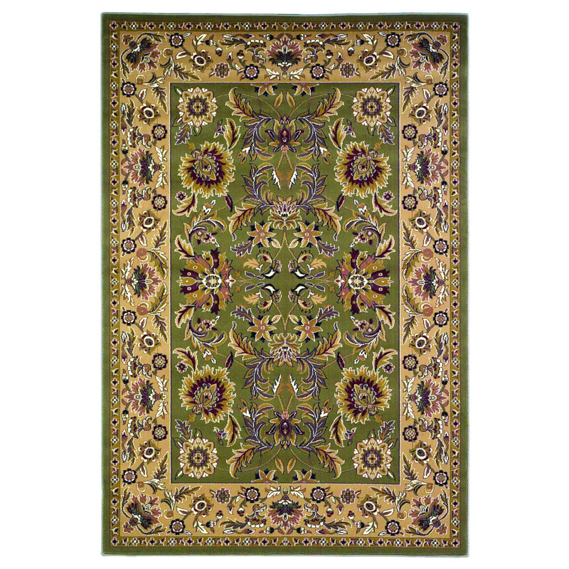 Tapis vert / taupe à motif floral Marnisha, Rectangle 2 pi 3 po x 3 pi 3 po