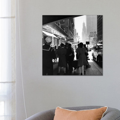 1940s Grand Central Station Men And Women Pedestrians A Sailor In Uniform Taxi And Stores 42nd Street Sidewalk NYC USA - Wrapped Canvas Print