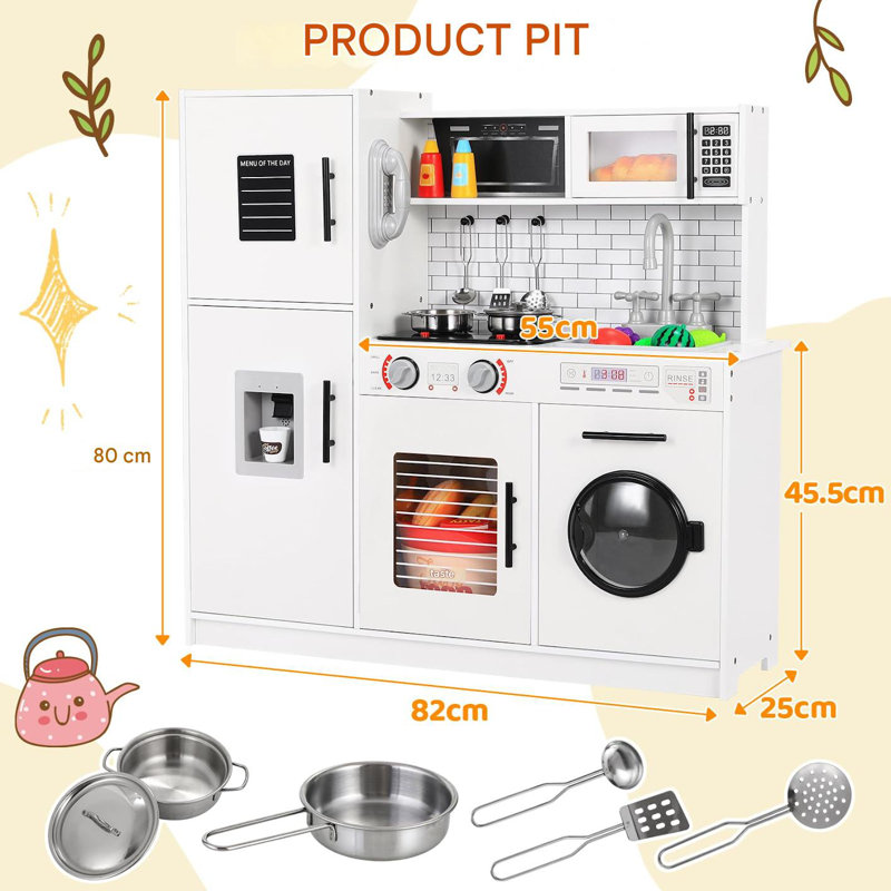 Children's Cake, Play Kitchen Wood, Toy Kitchen With Light And Sound, 80 X 25 Cm, Doll Kitchen, Wooden With Play Kitchen Accessories, Small Kitchen, Toy Kitchen For Children From 3 Years, Wood