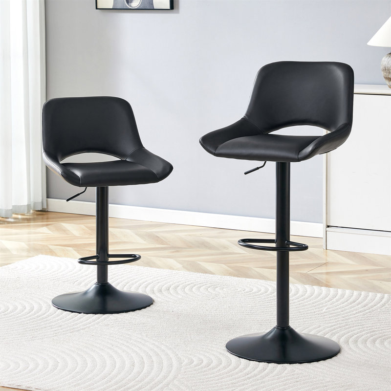Ensemble de 2 tabourets de bar réglables Modern Modern, matériau en polyuréthane noir, avec repose-pieds, peut supporter jusqu'à 250 lb, convient aux bars à la maison et aux îlots de cuisine.