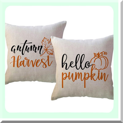 Autumn Harvest Decor Pillow Covers - Set of 2 Pumpkin & Maple Leaves Farmhouse Cushion Cover for Sofa/Couch/Porch - Fall Home Decor