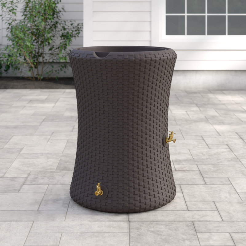 Dark Brown Wicker 50-Gallon Dual Spigot Rain Barrel Planter