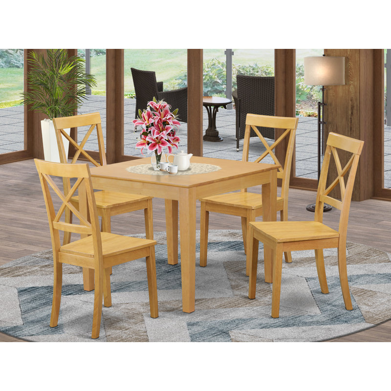 5 Piece Dining Table Set for 4 Includes a Square Kitchen Table and 4 Dining Room Chairs, Oak, Oak