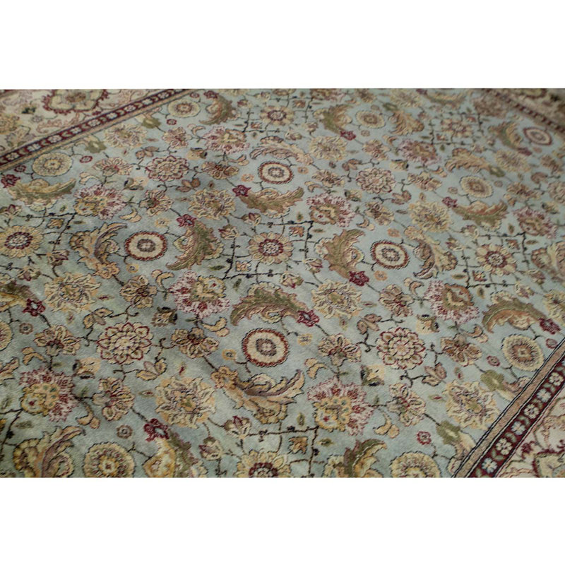 Tapis bleu / vert / rouille de grande qualité noué à la main de conception unique