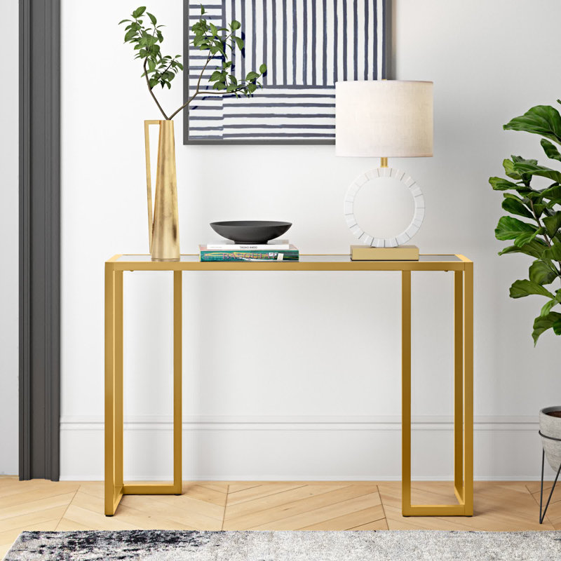 Oscar Glass Top Console Table, Brass, 29" H x 42" W x 10" D
