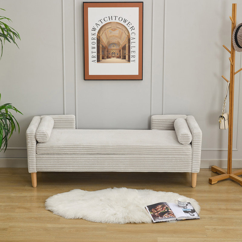 65.35"Wide Corduroy Storage Soft Bench with Armrests, Backrest,  Light Gray
