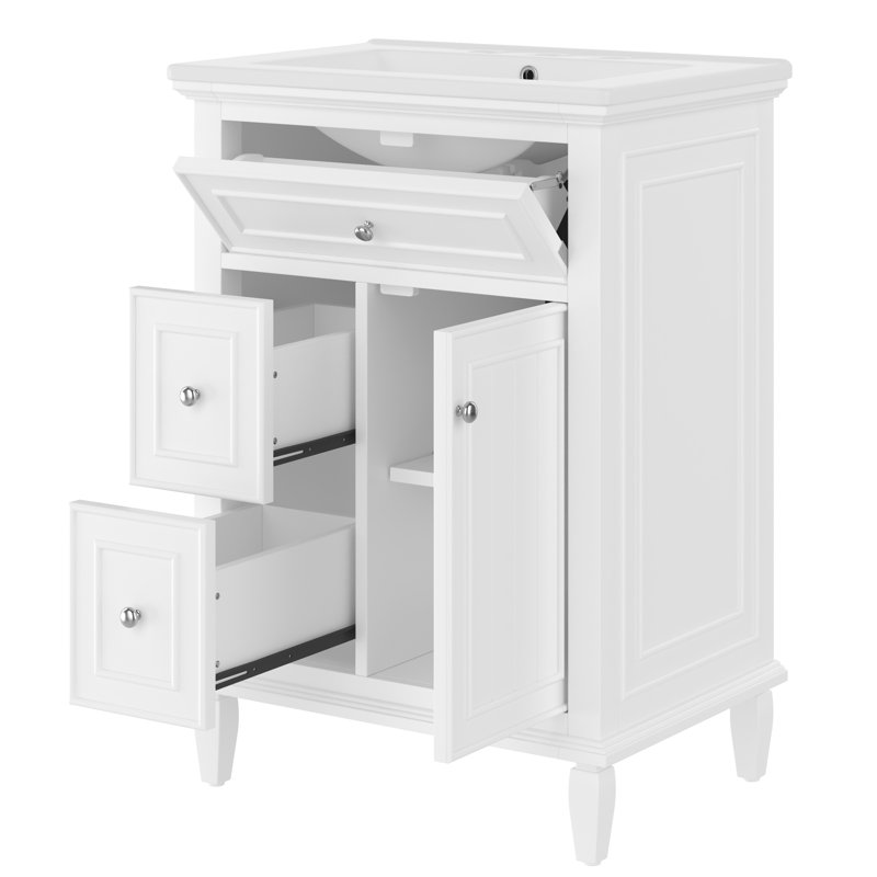 24" Bathroom Vanity With Ceramic Sink, White