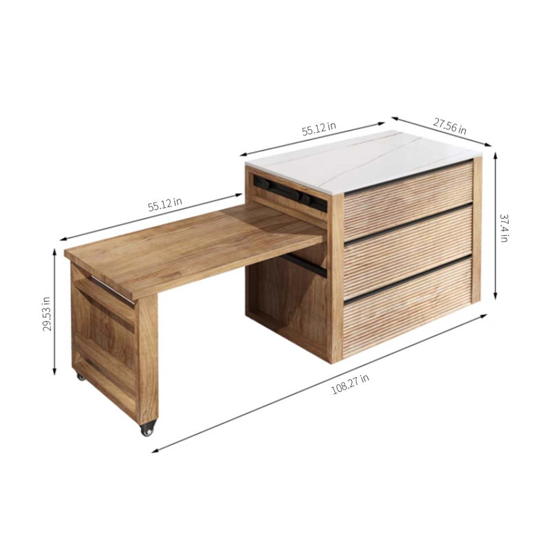 Solid wood rock slab island dining tableretractabl