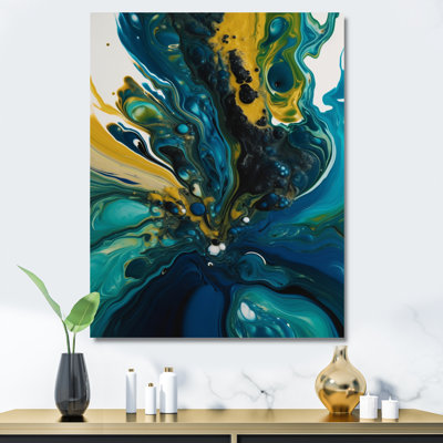 Sarcelle et jaune liquide Dreams II - impressions sur toile abstraites
