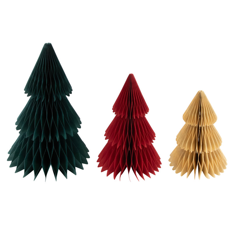 Accordion Honeycomb Foldable Paper Christmas Trees - 15" - Set Of 3, Green/Red/Yellow