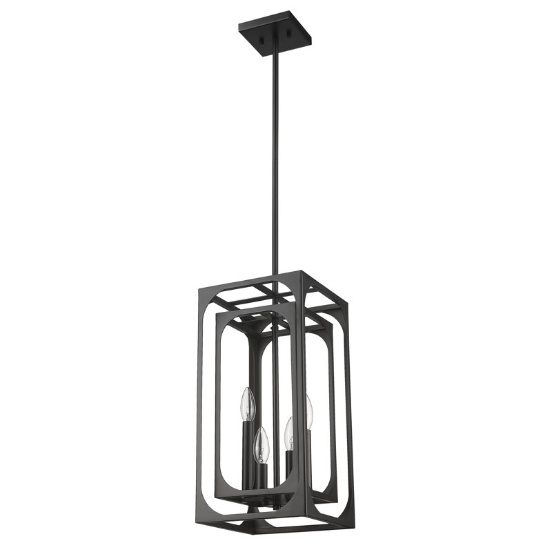 Lustre carré à 4 lumières, Noir mat