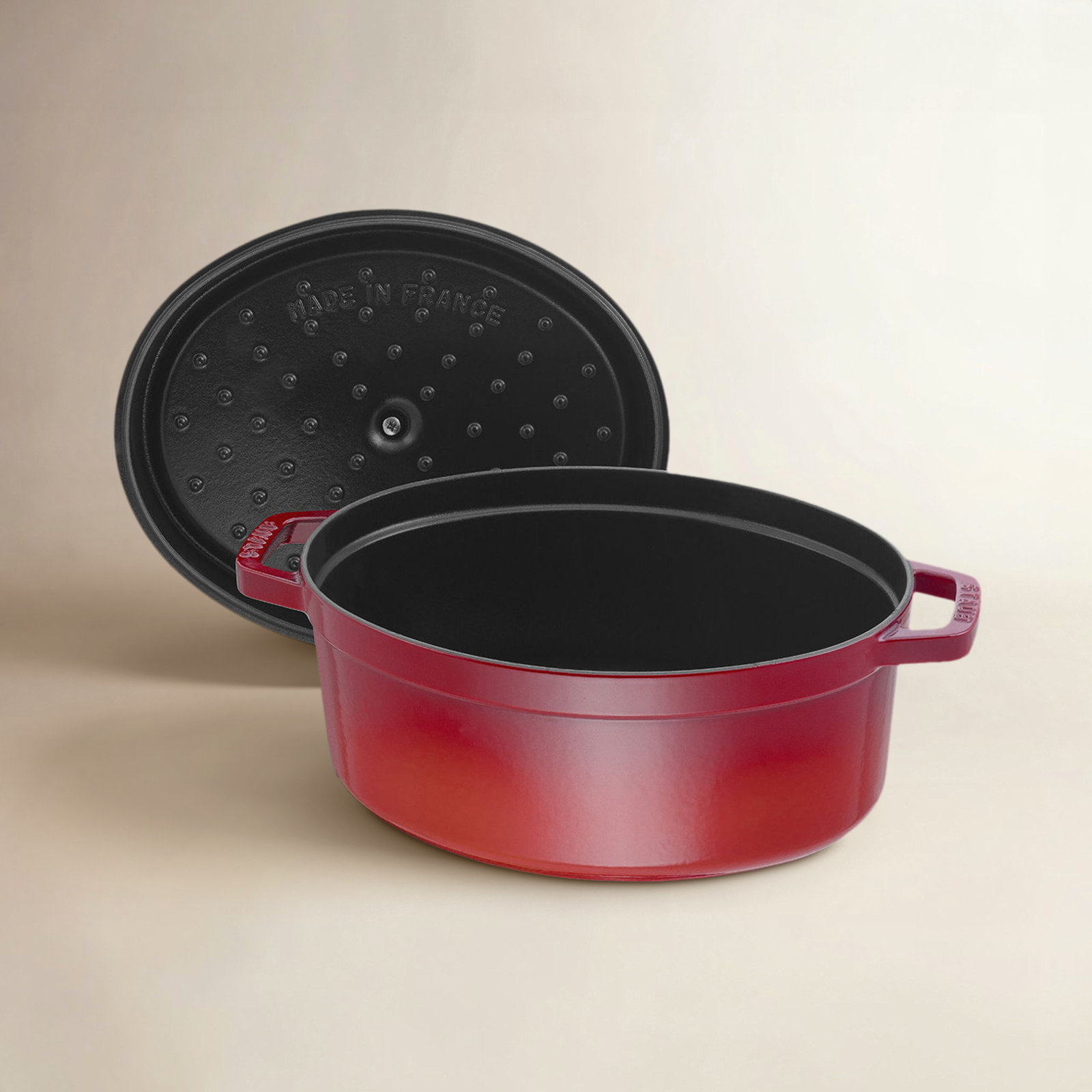 Staub Cast Iron Oval Cocotte, Cherry, 7.08 qt