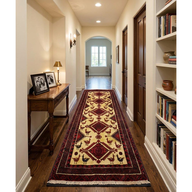 Tapis rouge / beige en laine noué à la main de conception unique 3 pi x 6 pi Fulkerson