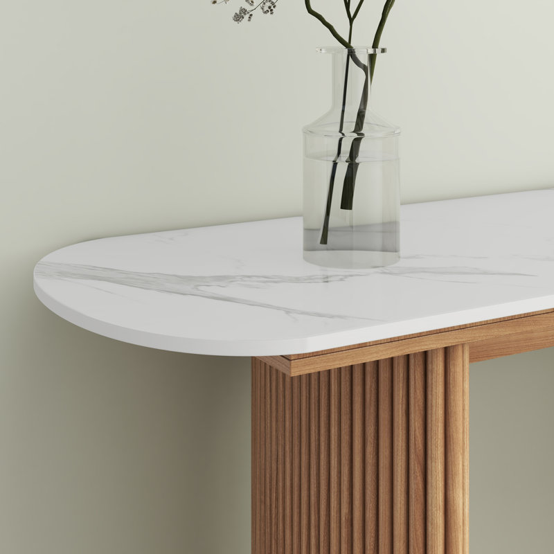 Serwon 47" Marble Console Table, White, Natural