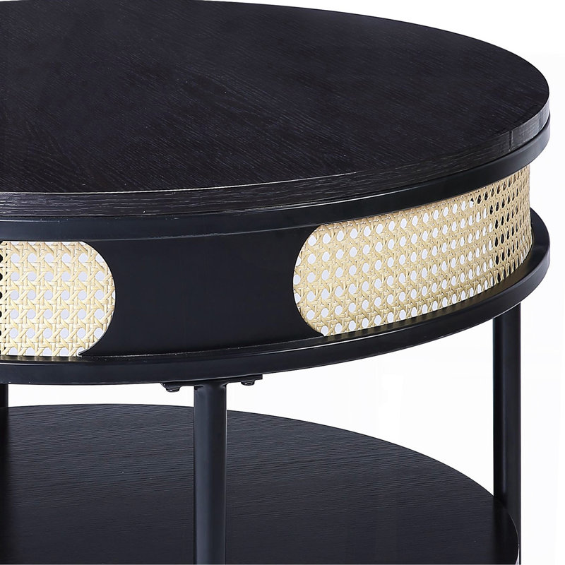 Table basse ronde noire avec tablette inférieure