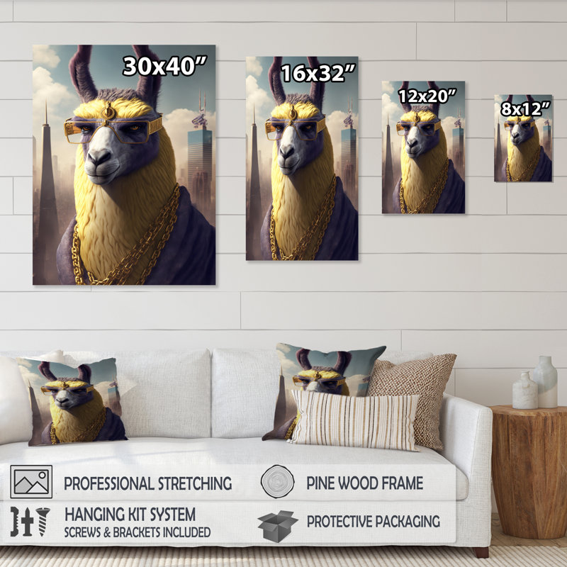 «Llama Gangster in NYC», impression sur toile, H 20 po x l 12 po x P 1 po, Toile tendue