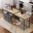 Grey Kitchen Island With 7 Wheels & Extendable Table 74.5 Inch Dining Rolling -