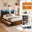 Storage King Bed Frame With Led Headboard & Charging Station, 4-drawer Platform Bed With Quiet Support-1454716048-1467193222