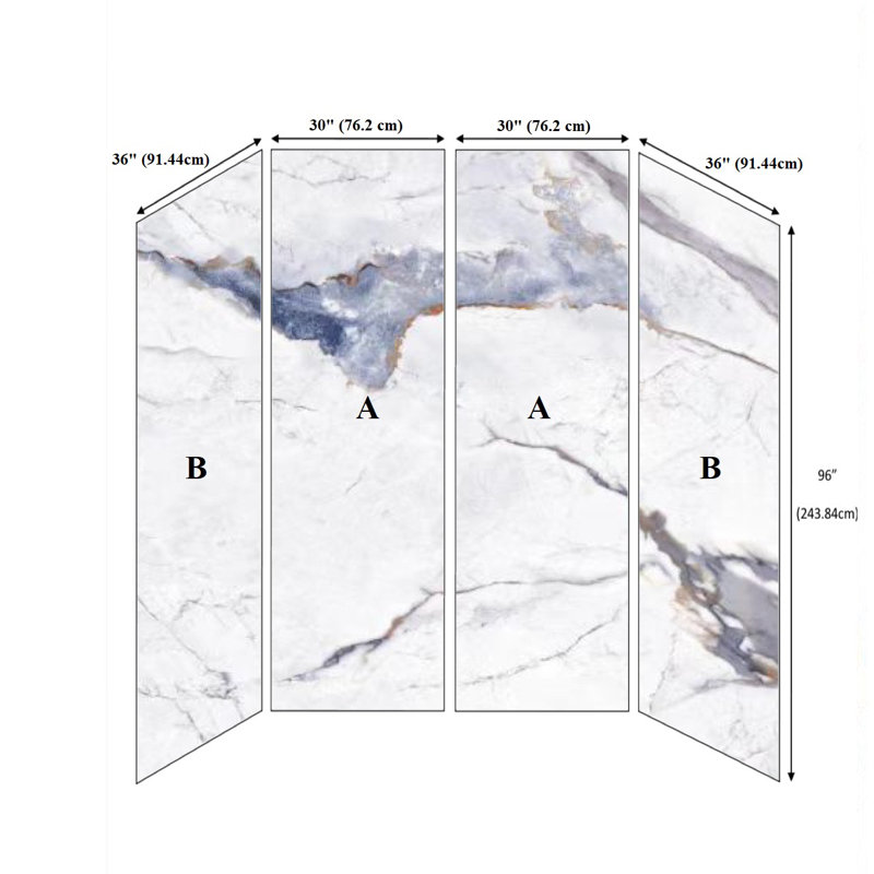 96” Waterproof SPC Shower Wall Panel Kit – 4-Piece Grout-Free Bathroom Surround  (36"x60"x96") - Thickness 4mm