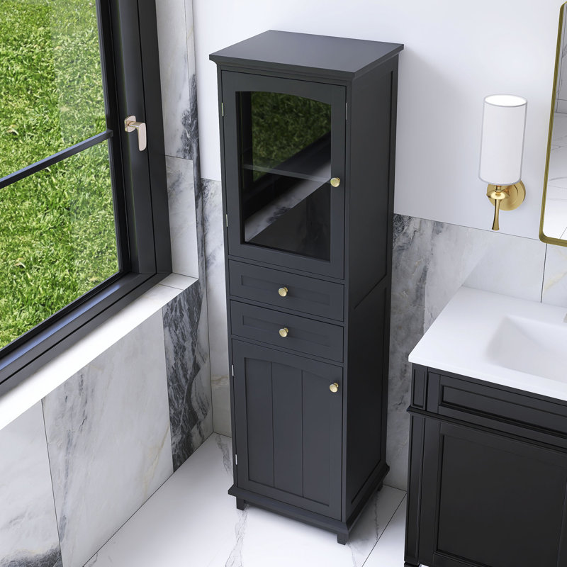 Armoire de rangement autoportante pour salle de bain 63 po - Double porte et tiroirs + 2 tablettes réglables