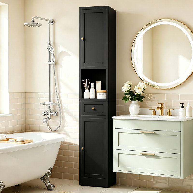71" H Tall Bathroom Storage Cabinet, Black