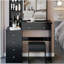 37" Middle Size Left Bedside Cabinet Vanity Table + Cushioned Stool, Extra Large Right sliding mirror, Multi Layer High Capacity Storage, Practical Fashionable Dresser, Suitable For Large Space-443787656